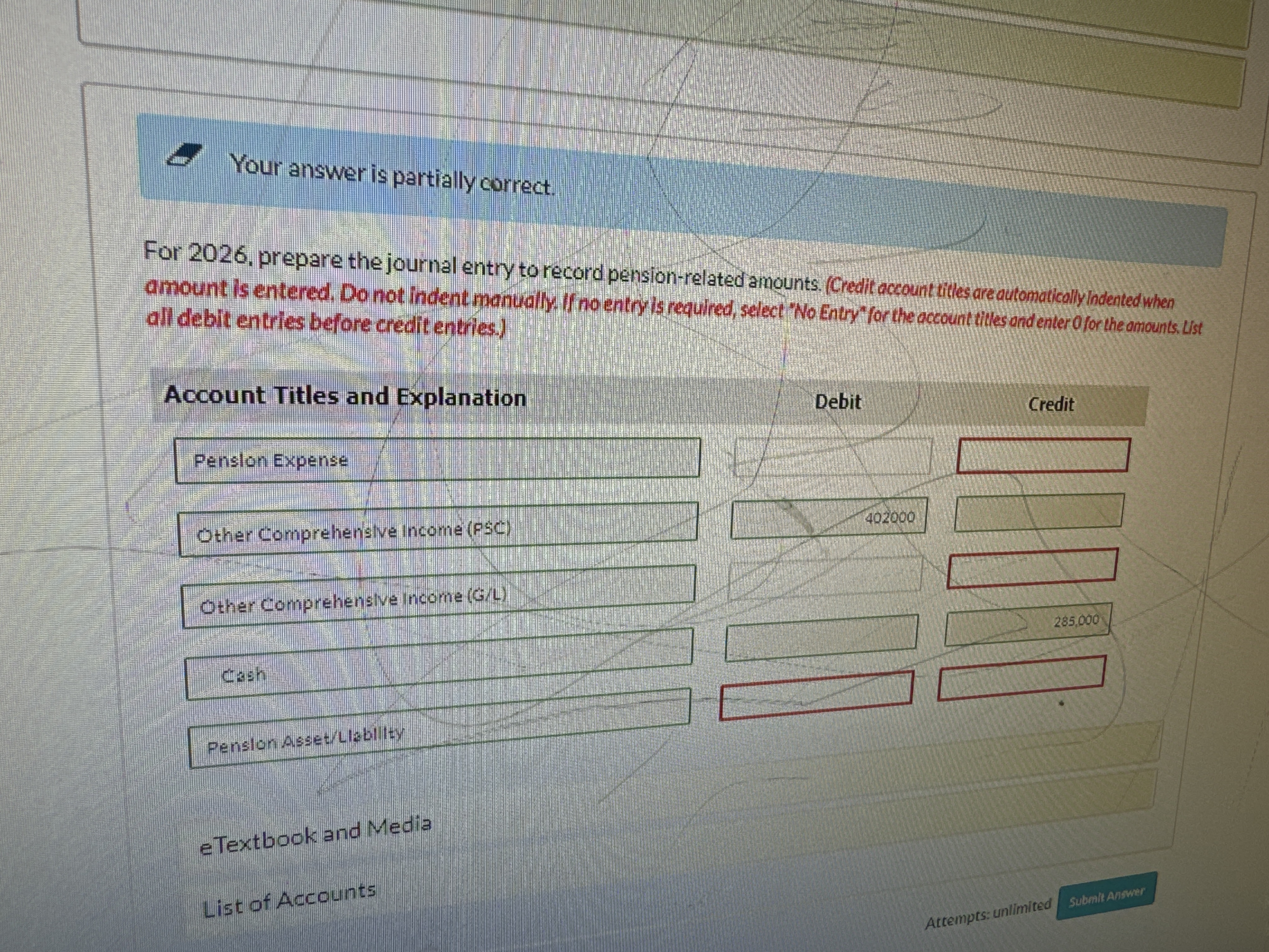  for 2026, prepare the journal entry to record pension related amounts