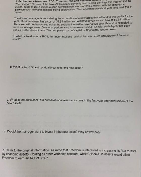  Please, I need help with this problem 3. Performance Measures: ROS,