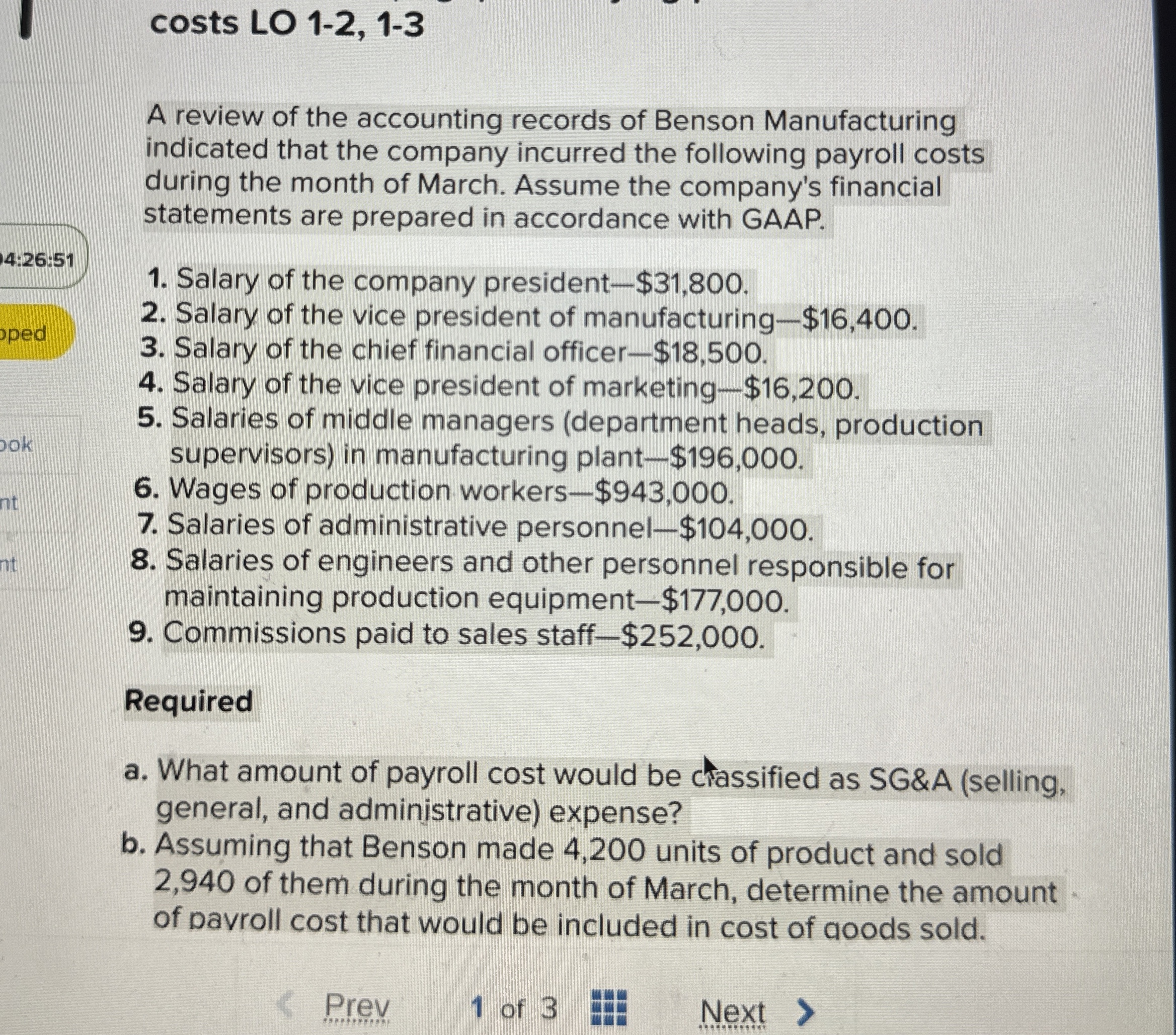  costs LO 1-2,1-3 A review of the accounting records of Benson