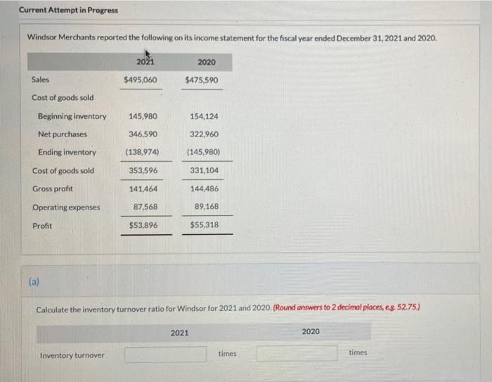  Current Attempt in Progress Windsor Merchants reported the following on its