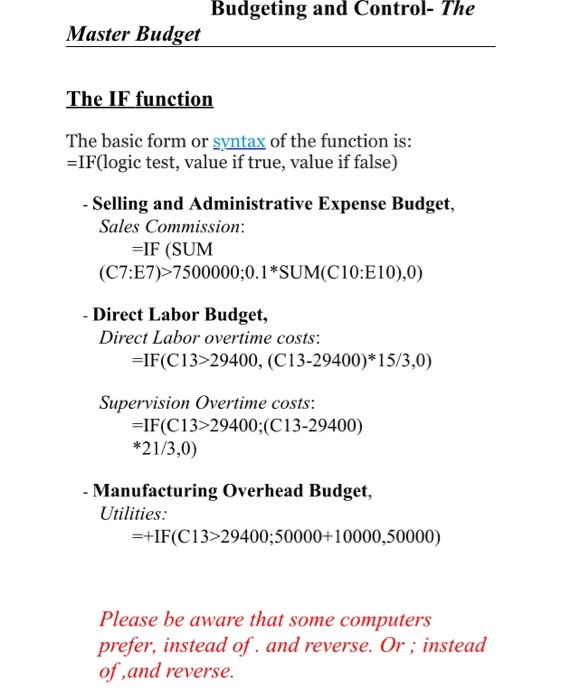  Master Budget complete the master budget and provide brief analysis of