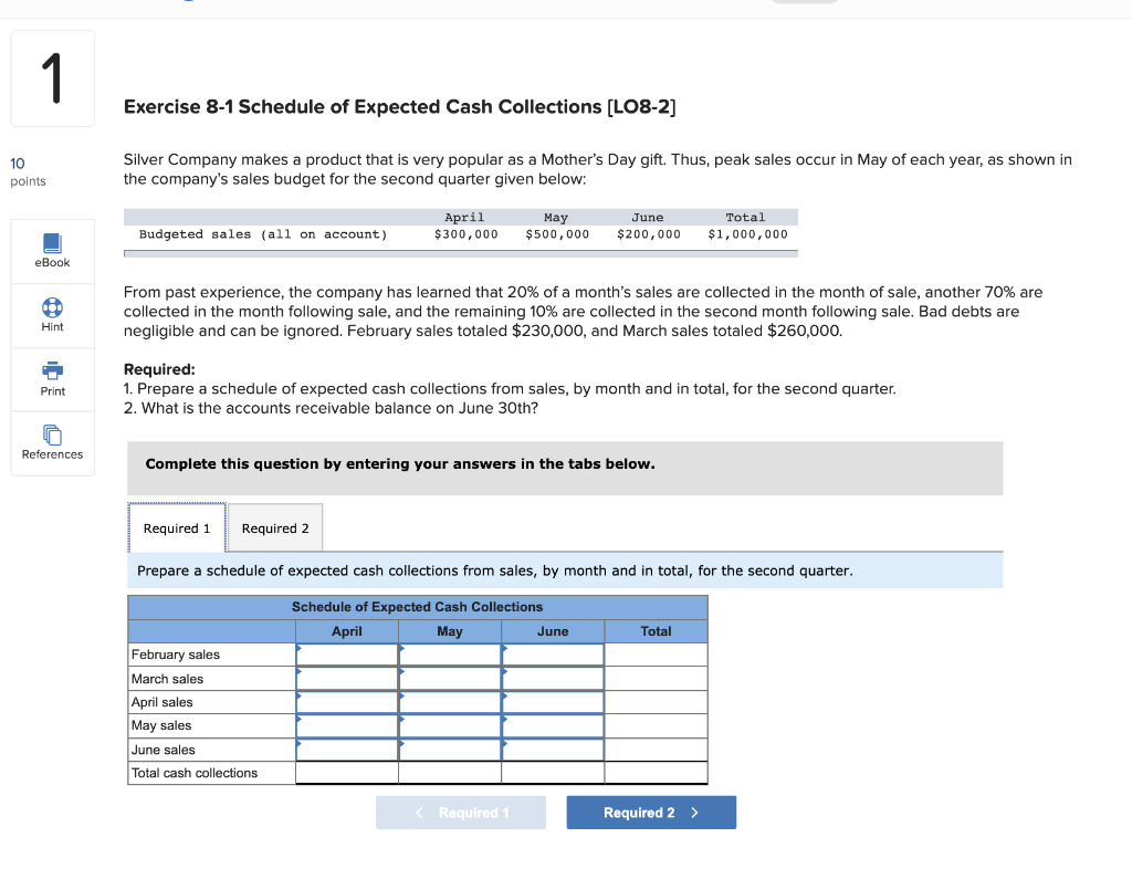 Help ! I need help 1 Exercise 8-1 Schedule of Expected Cash