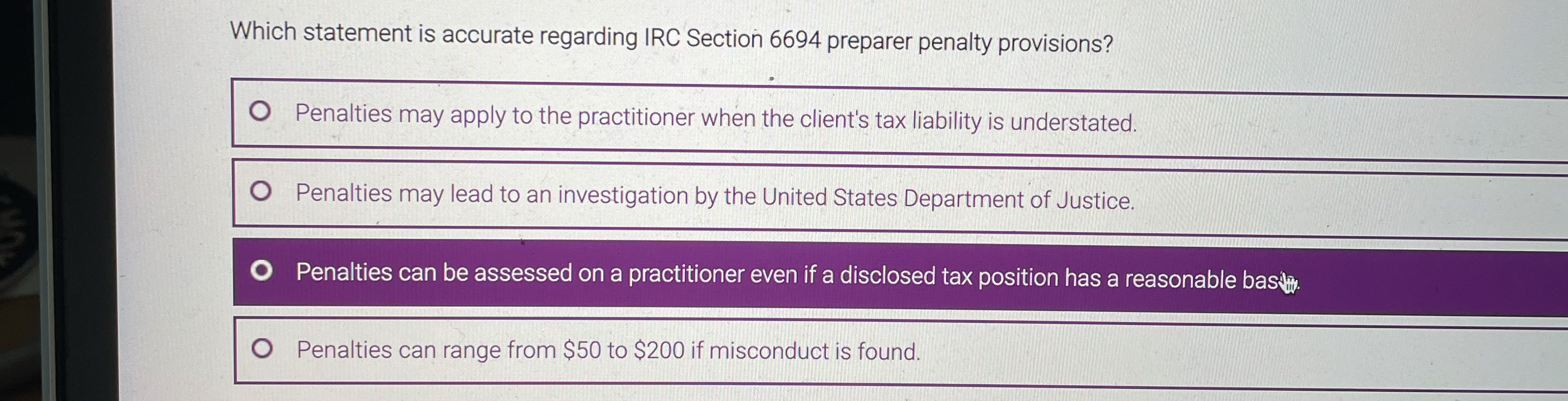  Which statement is accurate regarding IRC Section 6694 preparer penalty provisions?