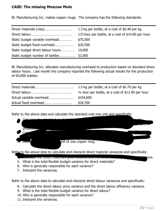  CASE: The missing Moscow Mule BL Manufacturing Inc. makes copper mugs.