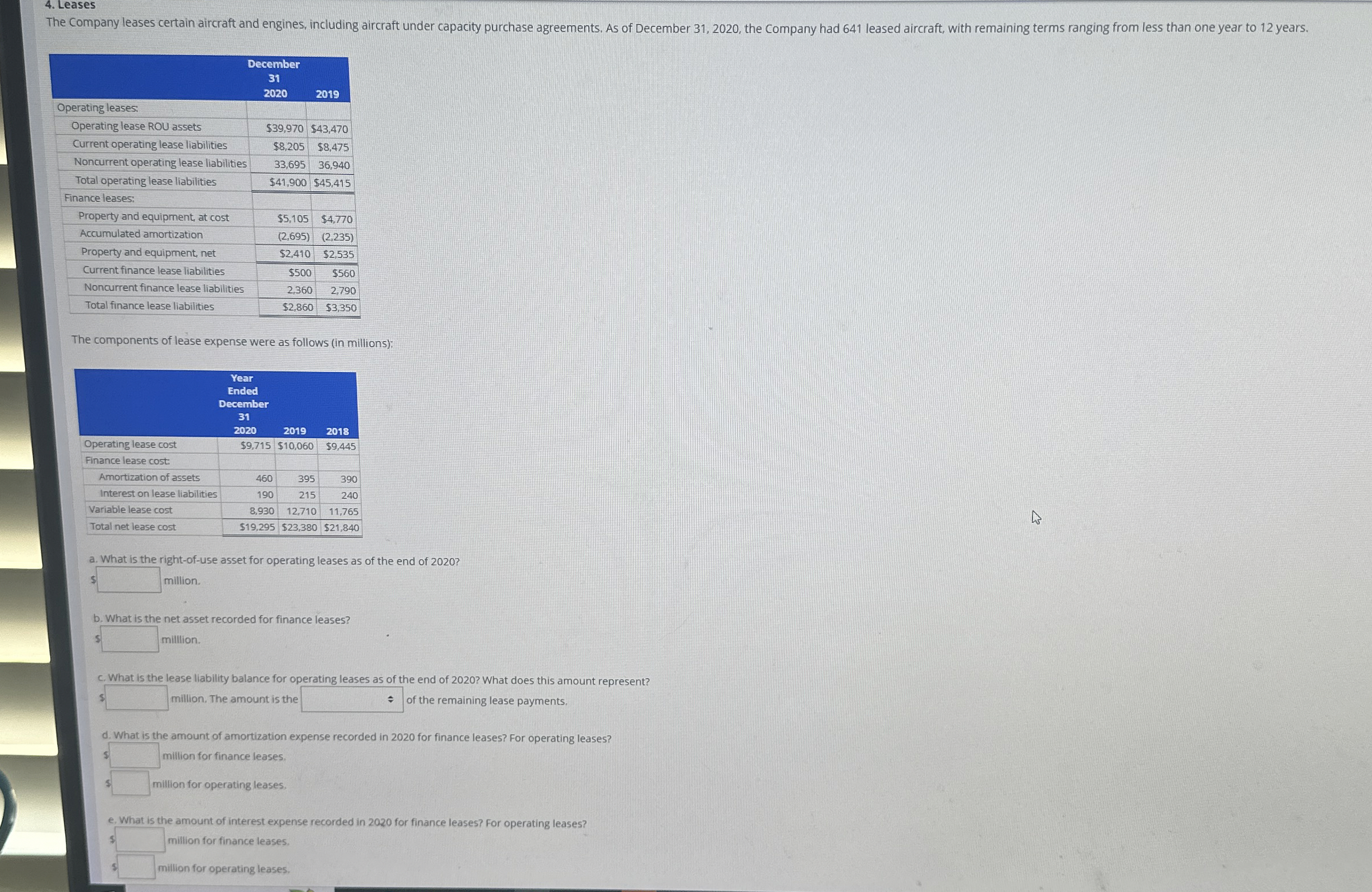  Leases \table[[,\table[[December],[31],[2020]],2019],[Operating leases:],[Operating lease ROU assets,$39,970,$43,470 
