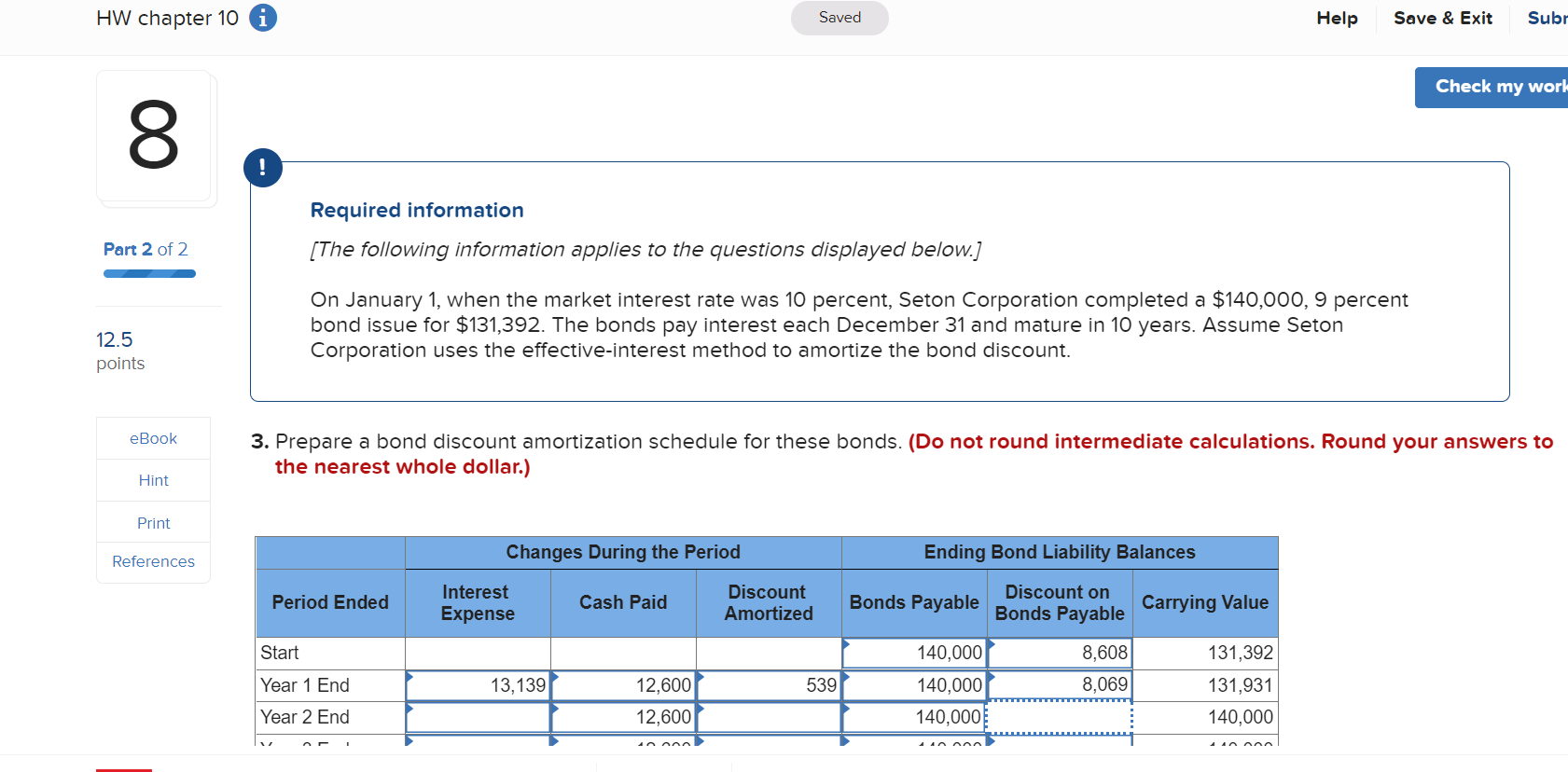 Q5. HW chapter 10 Saved Help Save & Exit Subr Check my