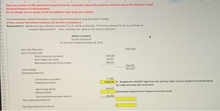 CVV break even D Type your answers on this excel sheet and