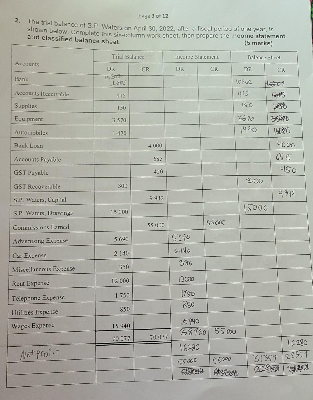 I have is right a) Page 4 of 12 Income Statement.... Use
