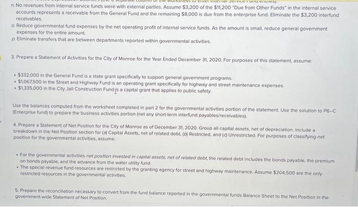 Balances from Section 5-C; (3) the proprietary funds Statement of Net Position