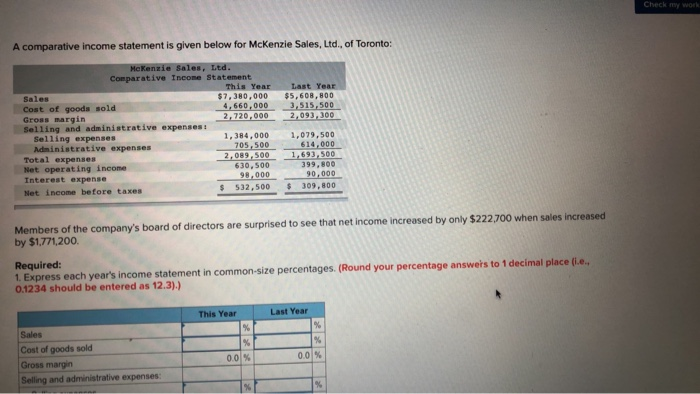  Check my wo A comparative income statement is given below for