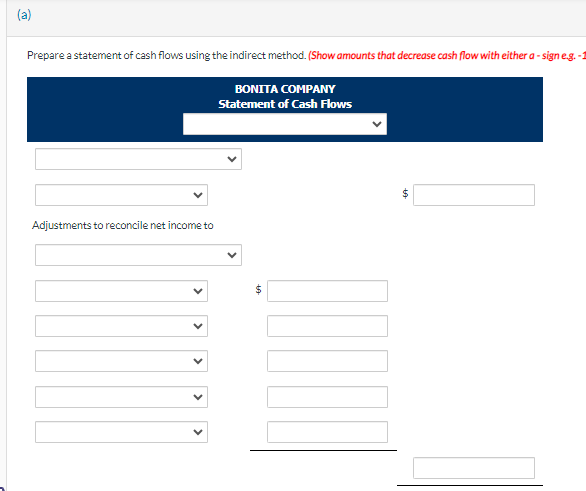 amounts that decrease cash flow with either a - sign e.s 1.