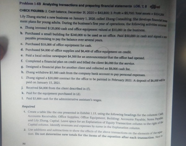 Problem 1-8B Analyzing transactions and preparing financial statements LO6, 7, 8
