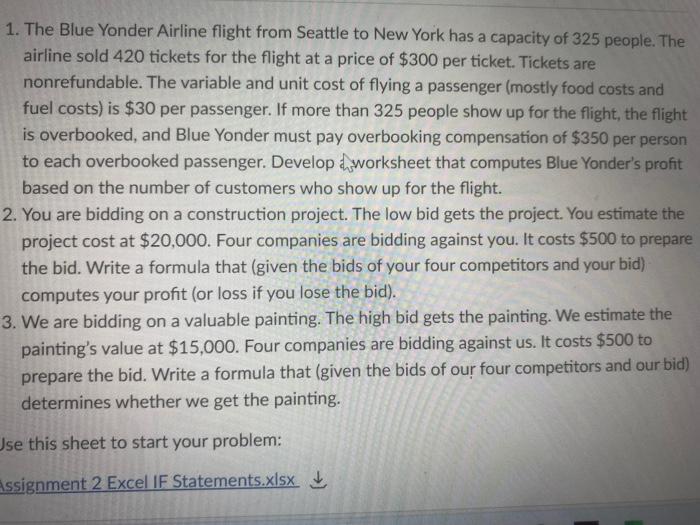 excelformulas required 1. The Blue Yonder Airline flight from Seattle to New