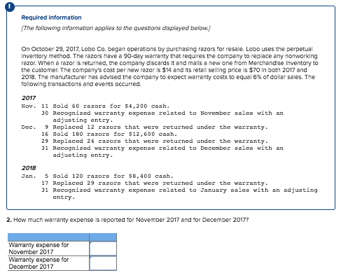 On October 29, 2017, Lobo Co. began operations by purchasing razors for
