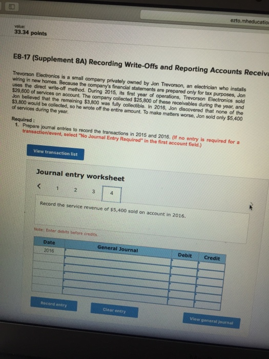 the direct write-off method. During 2015, its first year of operations, Trevorson