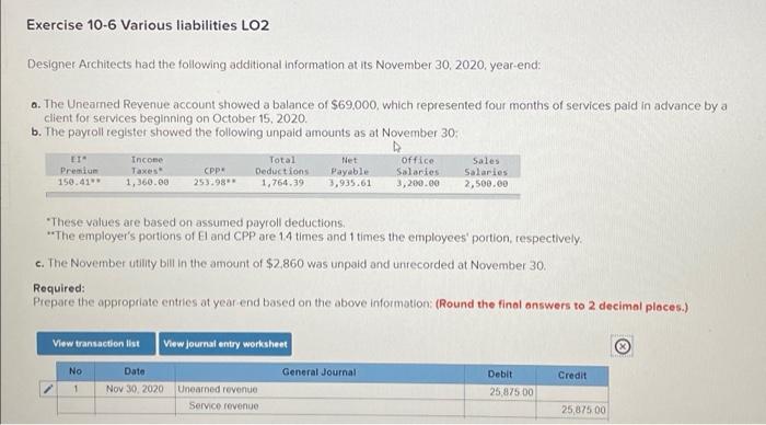 please solve the b part i.e Analysis component Exercise 10-6 Various liabilities