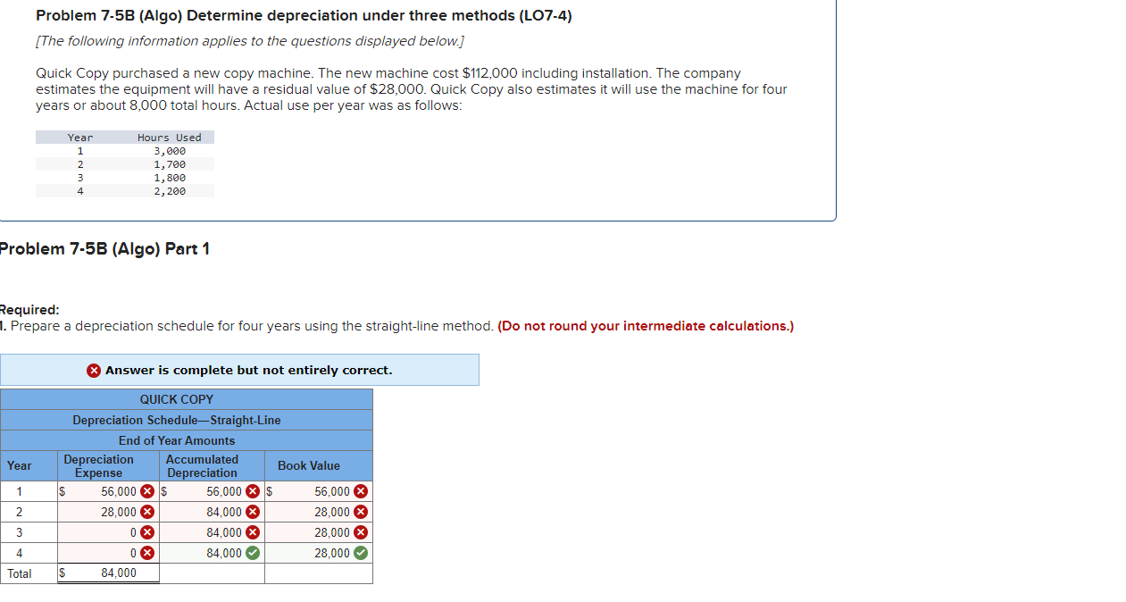  Problem 7-5B (Algo) Determine depreciation under three methods (LO7-4) [The following