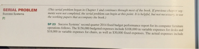  SERIAL PROBLEM Success Systems P1 (This serial problem began in Chapter