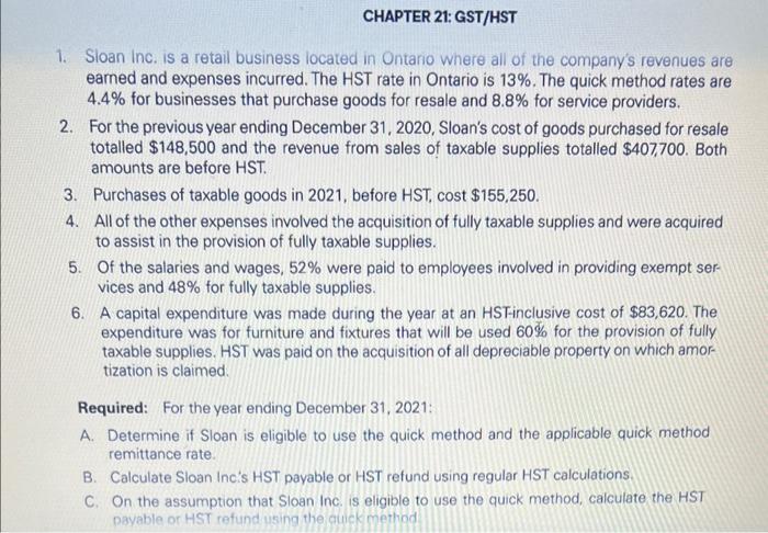 ending December 31, 2021, the income statement of Sloan Inc. is as