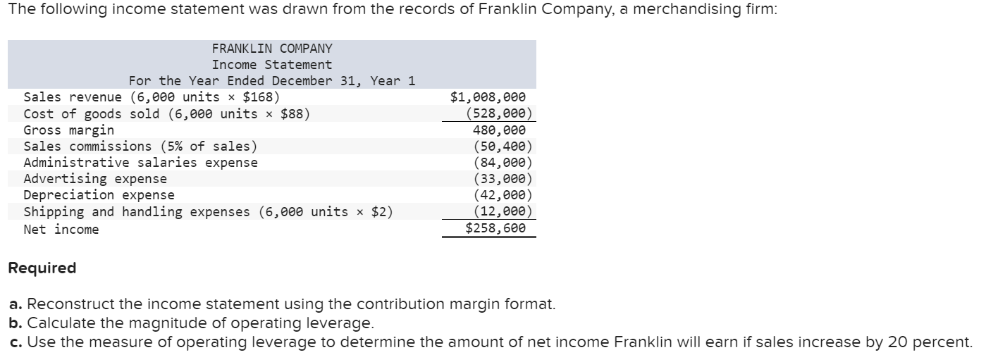 help! Reconstruct the income statement using the contribution margin format. - Calculate