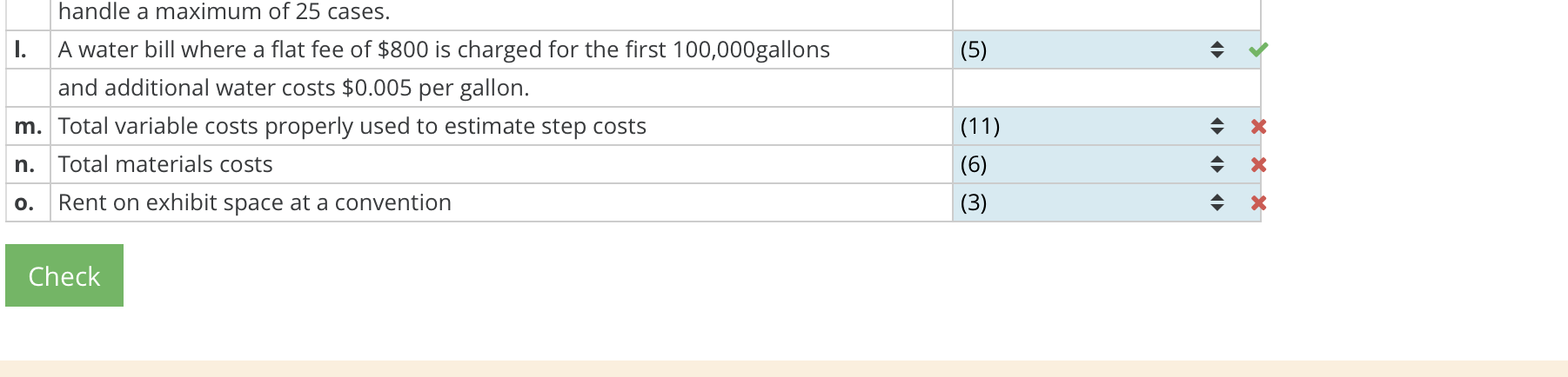 (1)(2)(3)(4)(5)(6)(7)(8)(9)(10)(11)(12) Classifying Cost Behavior For each of the following situations, select the