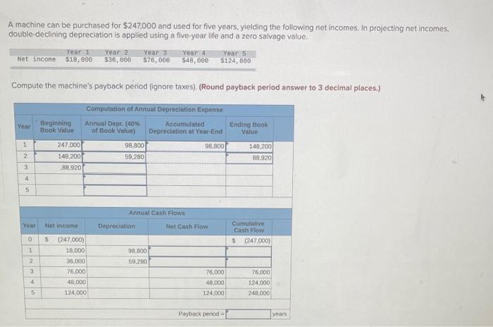 depreciation at year - end. A machine can be purchased for $247,000