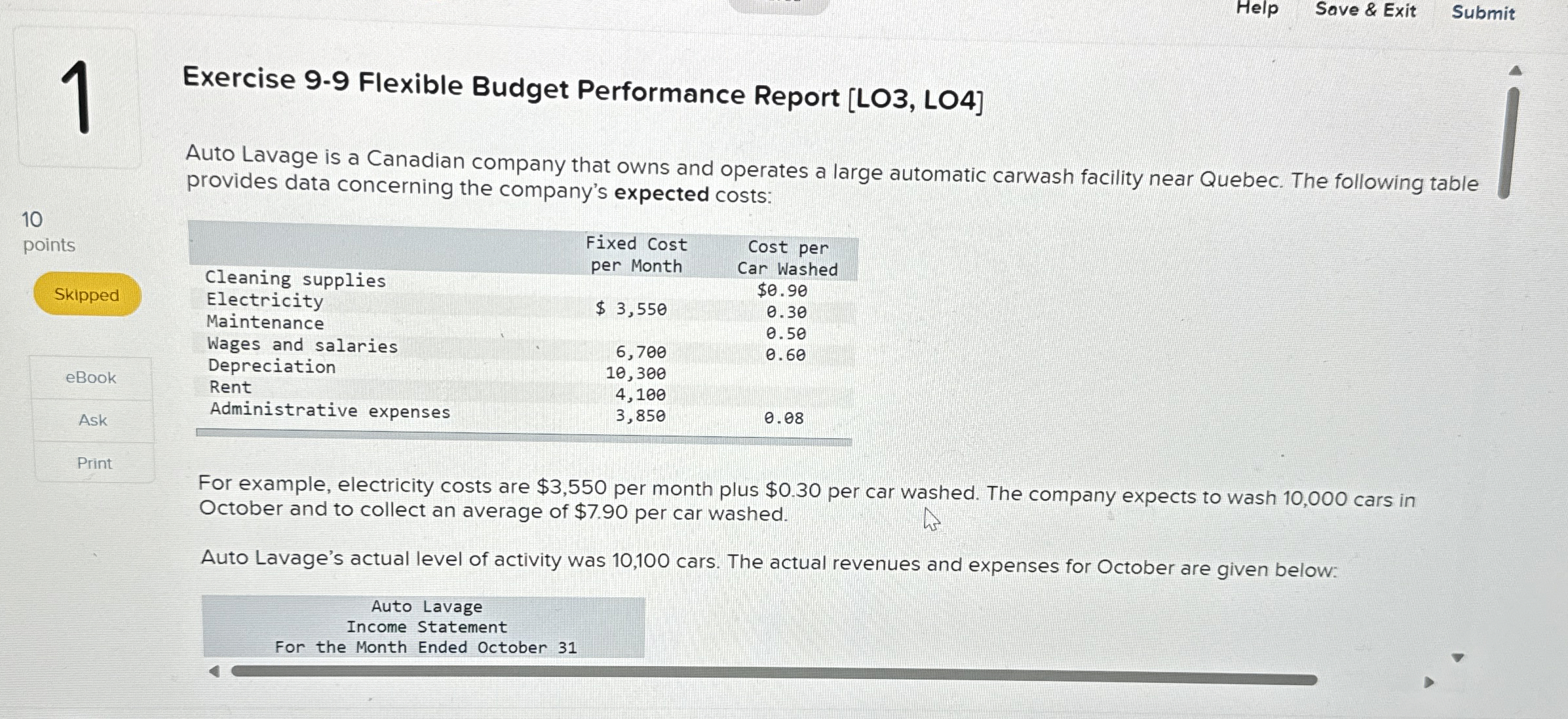  1 Exercise 9-9 Flexible Budget Performance Report [LO3, LO4] Save &
