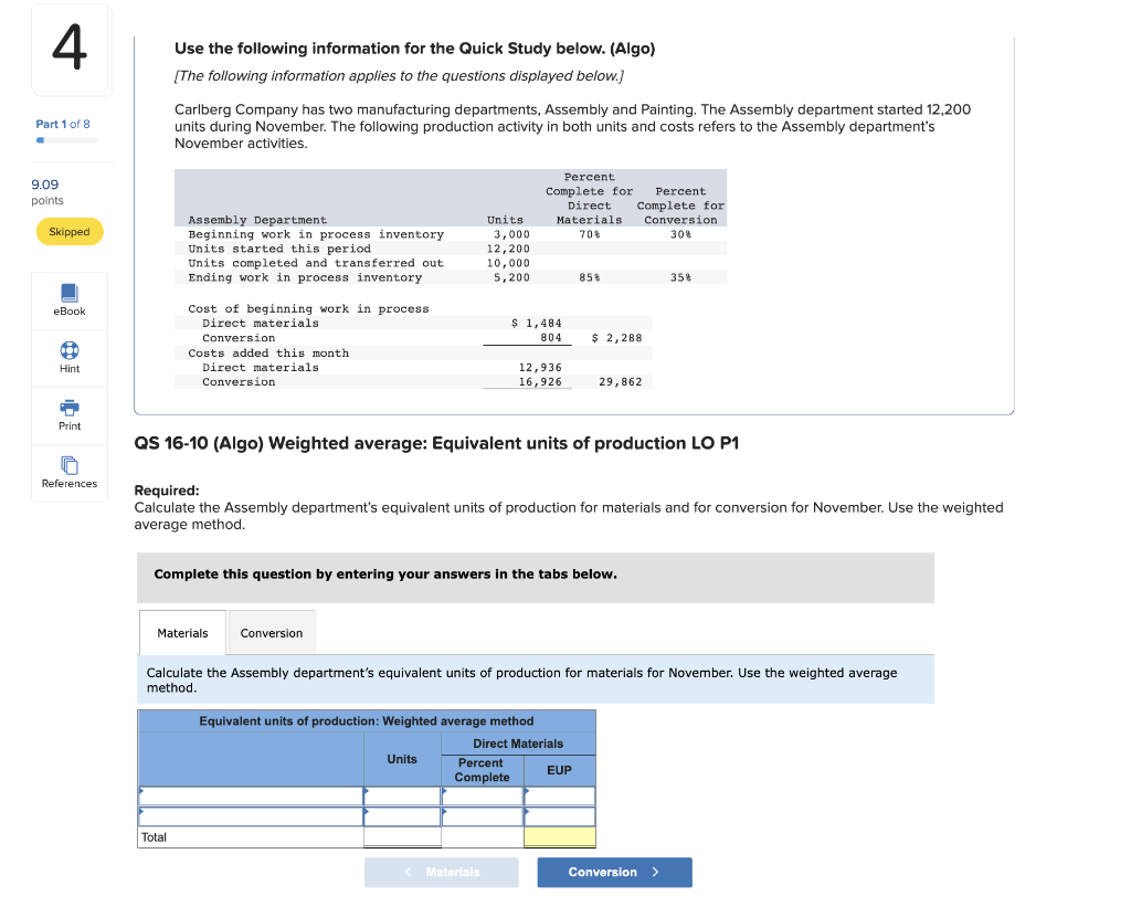 Q4 Use the following information for the Quick Study below. (Algo)