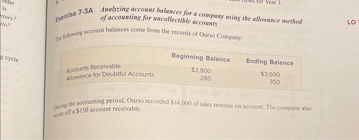  Exercise 7-3A Analyzing account balances for & company using the allamgnes