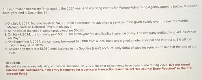 please solve :) The information necessary for preparing the 2024 year-end adjusting
