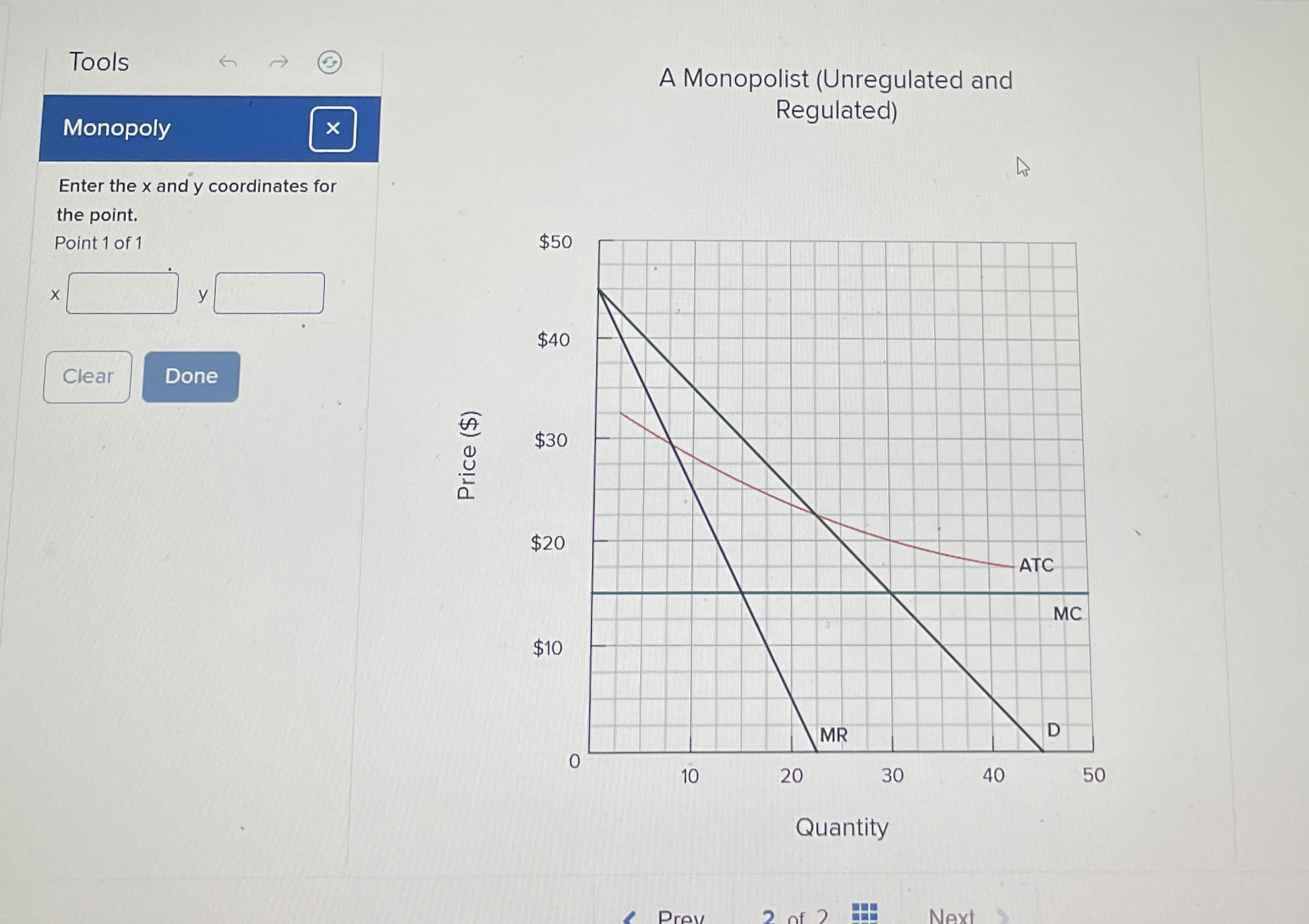  Enter the x and y coordinates for the point. Point 1