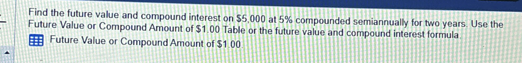  Find the future value and compound interest on $5,000 at 5%