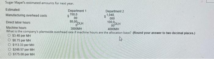  $ DLH Sugar Mapel's estimated amounts for next year. Estimated: Department