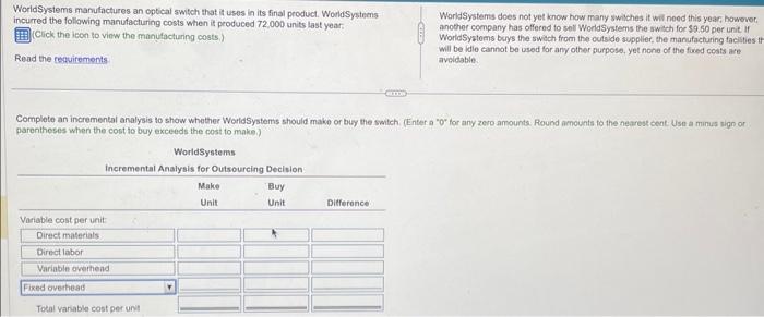  please help! WorldSystems manulactures an optical switch that it uses in