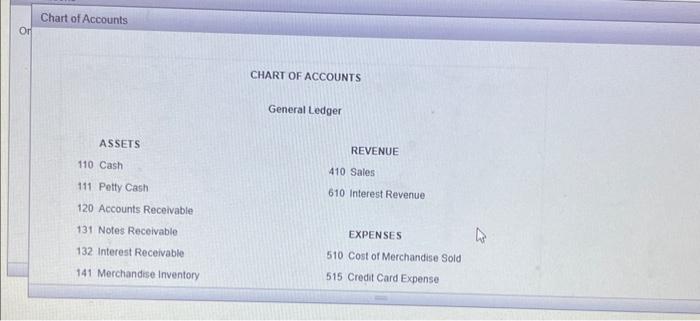 a entevd Chart of Accounts CHART OF ACCOUNTS General Ledger ASSETS 110