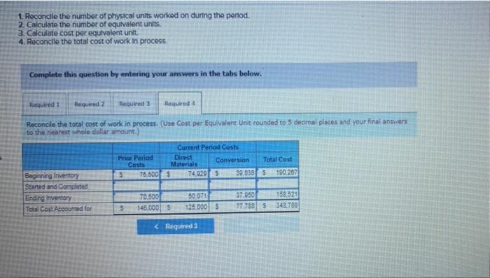 for conversion) Direct materials Conversion cost Number of units started July costs