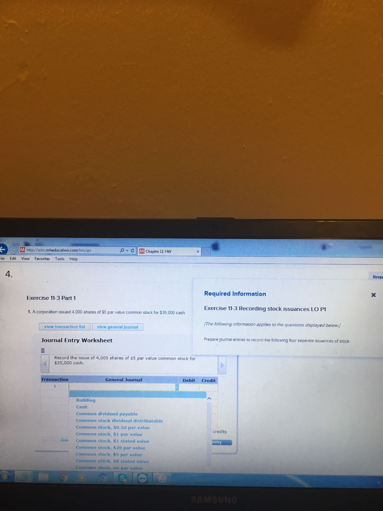 11 HW Tools Help Exercise 11-7 Part 1 Learning objective 11P2 Record