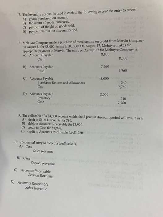  please help 7. The Inventory account is used in each of