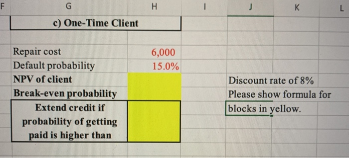  F G H . J L c) One-Time Client 6,000 15.0%