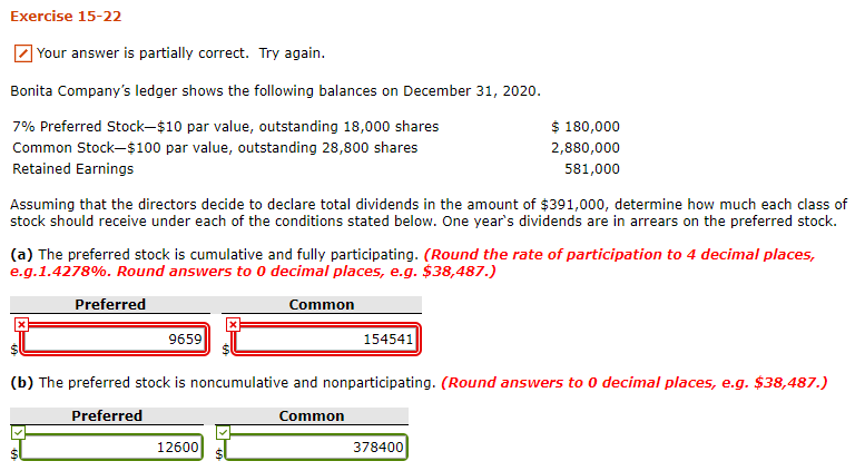 Exercise 15-22 your answer is partially correct. Try again. Bonita Company's