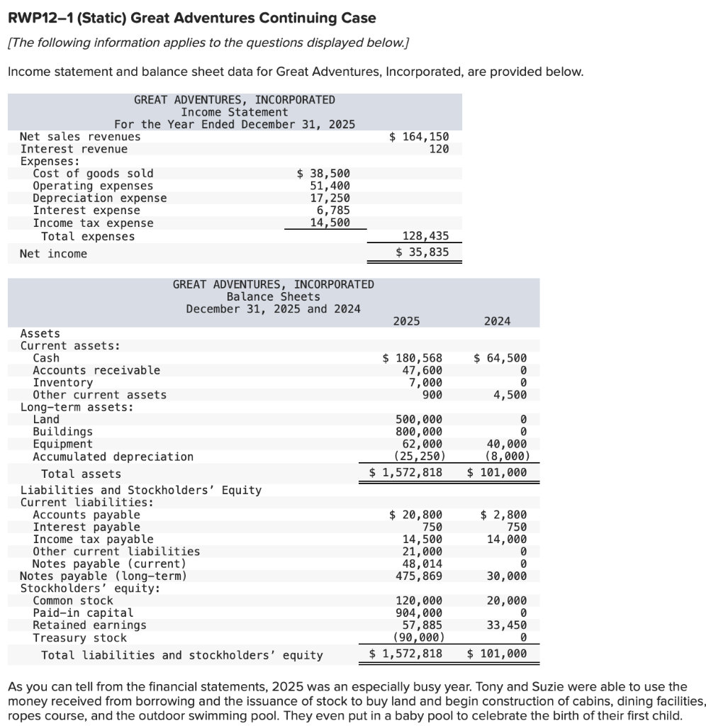 3 Part question, please help RWP12-1 (Static) Great Adventures Continuing Case [The