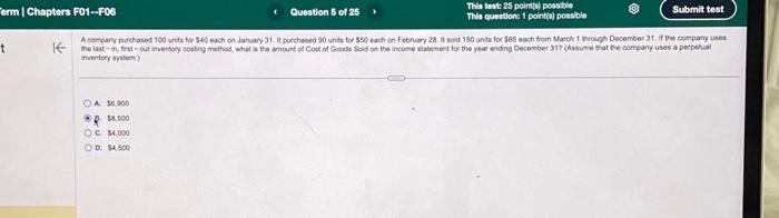  Term | Chapters F01--F06 t This test: 25 point(s) possible This
