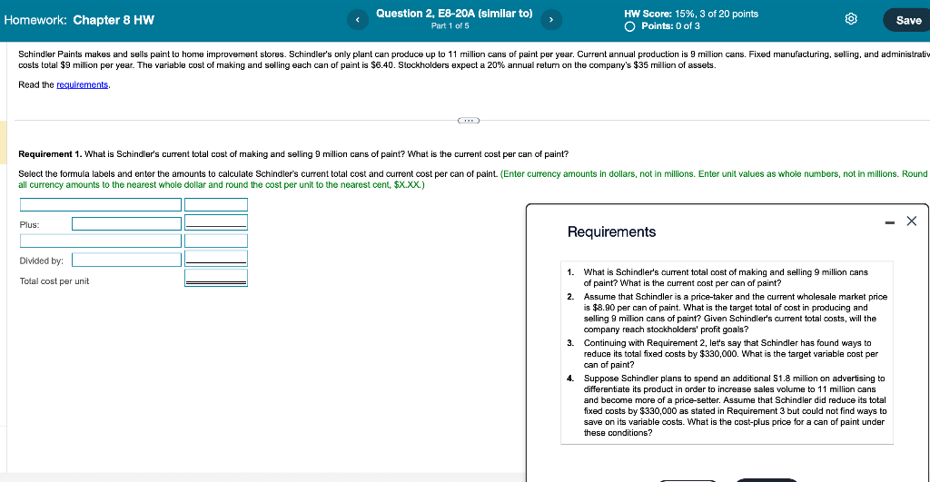  Please help me solve requirements 1-4. Really need the help! costs