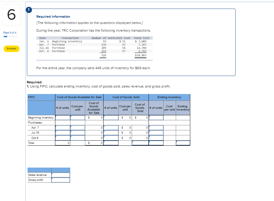 This is part 1-4 of the same question, not different questions Required