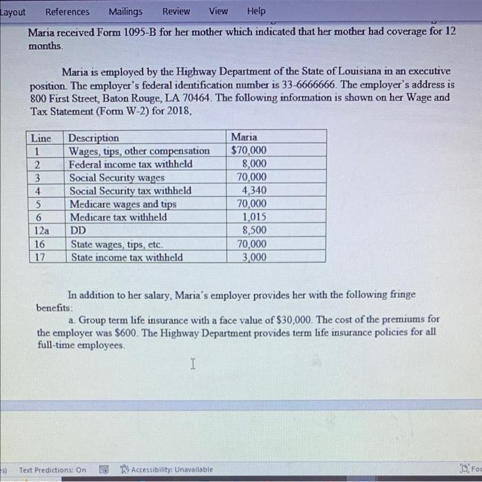 complete the 2018 federal income tax return for Maria Gonzalez. Ignore the