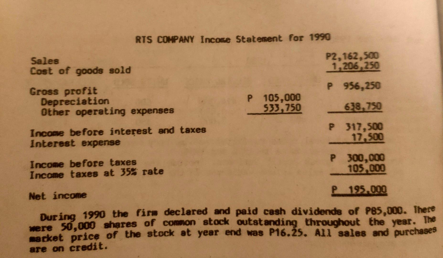 COMPANY Income Statement for 1990 During 1990 the firi declared and paid