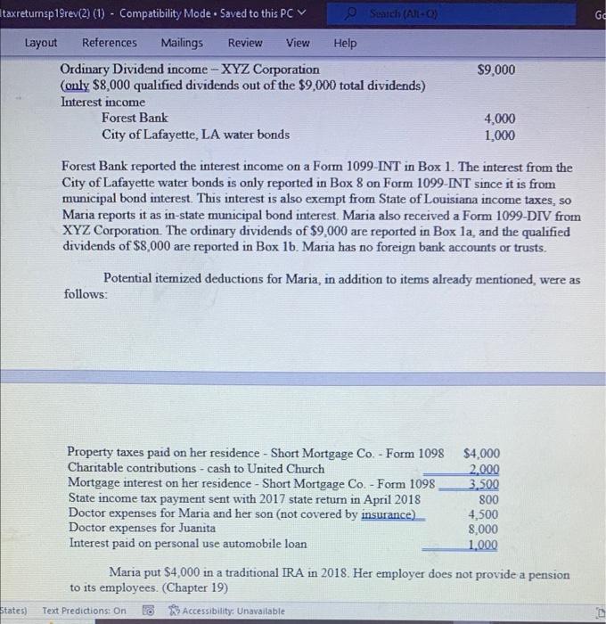 Form 1040 . If any required information is missing, use reasonable assumptions