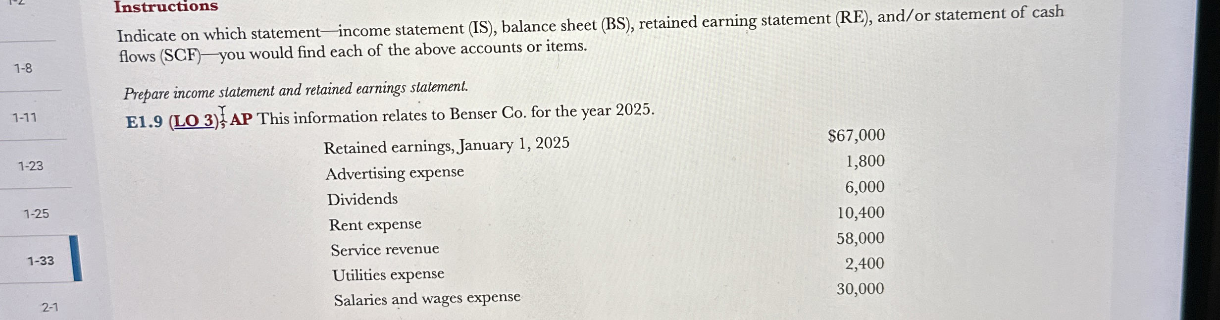  Instructions Indicate on which statement - income statement (IS), balance sheet