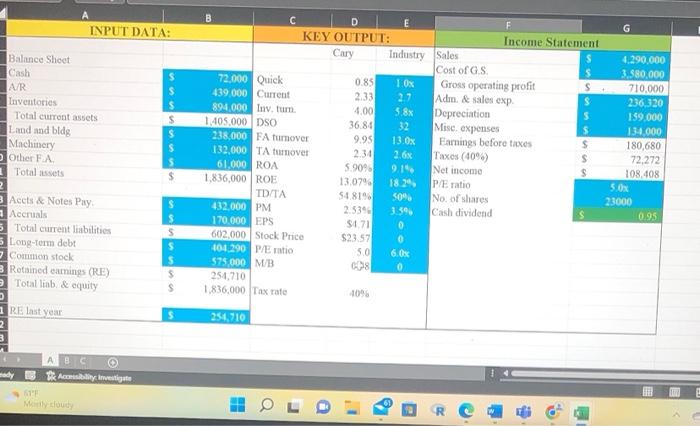 Answe B and C. spreadsheet is before Band C changes windustry average