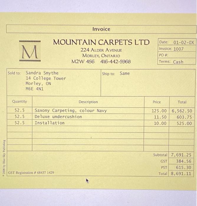  Journalise the invoice . Invoice Date: 01-02-OX Invoice: 1007 M MOUNTAIN